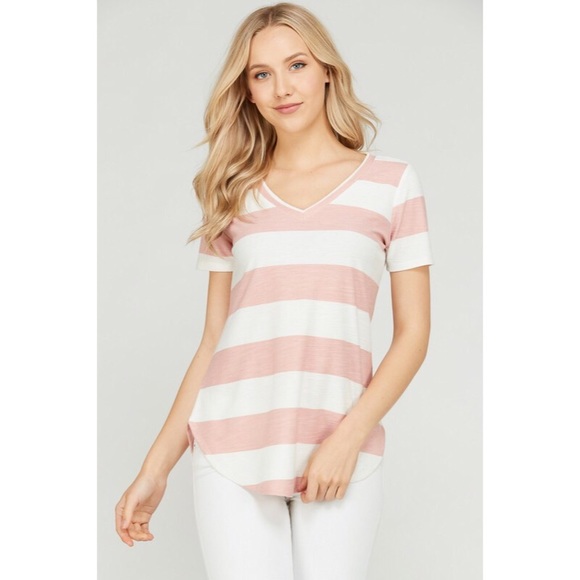 V neck stripe print top - Picture 2 of 6